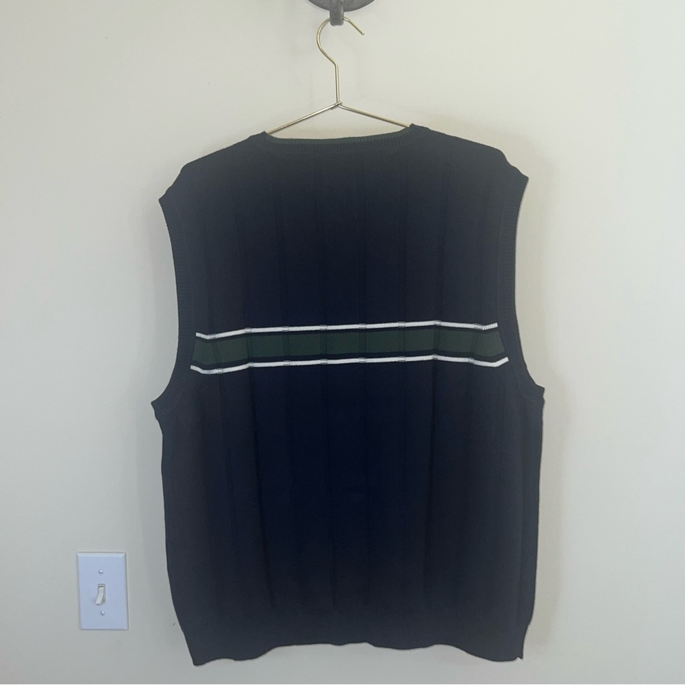 Tommy Hilfiger Navy Striped Sweater Vest XL Cotton Preppy Golf Academia - Picture 2 of 6